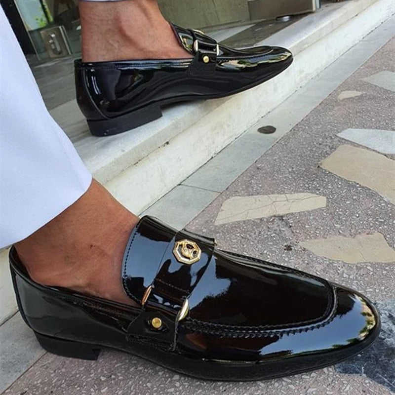New Arrivals Loafers for Men Buckled Shiny Black Leather Shoes Slip-On Office &amp; Career  Dress Shoes Free Shipping Big Size 38-47