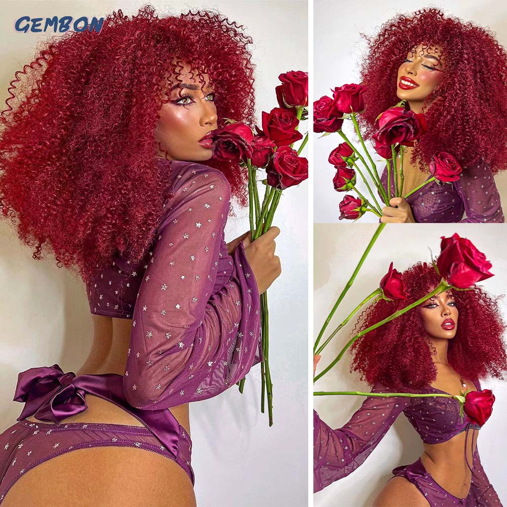 Short Hair Afro Kinky Curly Wig For Black Women Cosplay Blonde Synthetic Natural Red Wigs African Ombre HighTemperature Glueless