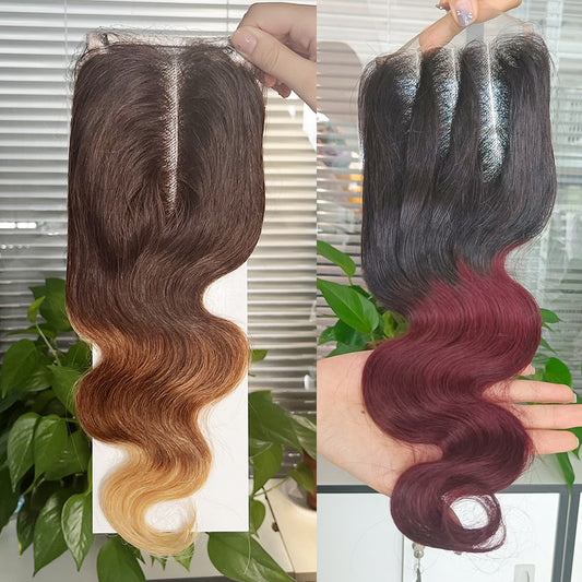 4x4 Lace Closure Body Wave Natural Color Dark Brown Highlight Honey Blonde Burgundy Indian Remy Human Hair Bobbi Collection