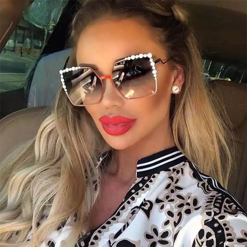 Oversized Square Sun Glasses Ladies 2021 New Luxury Pearl Sunglasses Women Brand Designer Fashion Shades Big Frame Oculos очки