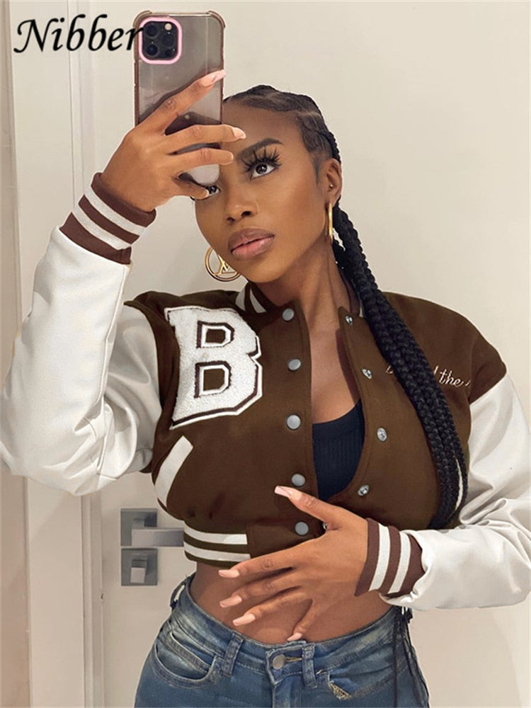Nibber Fall Winter Baseball Uniform Jacket Letter Print Top 2022Street Casual Coat Cool Style Bomber jacket For Women's Clothing