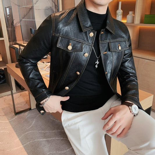 2022 Spring Autumn Black Pu Leather Biker Jacket Men Style Long Sleeve Zipper Leather Coat Fashion Men Clothing Plus Size 3XL