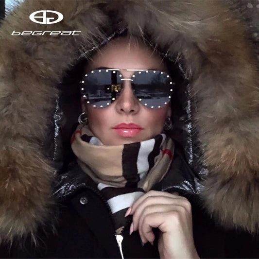 BEGREAT Ladies Metal Rivet Pilot Sunglasses Women Luxury Personality Glasses Cool Eyewear Shades очки солнечные женские UV400