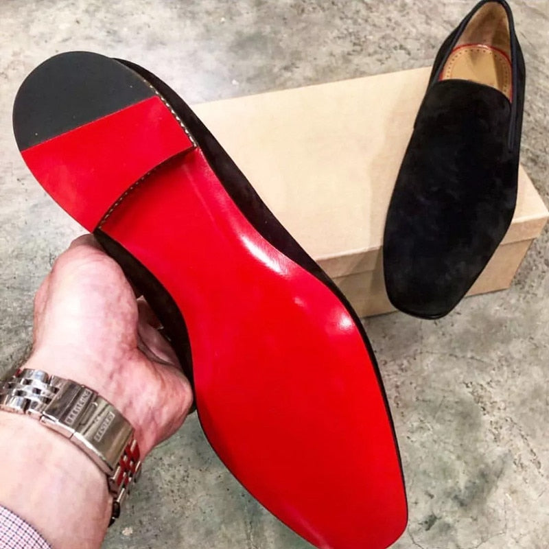 New In Red Sole Loafers for Men Flock Black Breathable Slip-On Party Shoes for Men with Free Shipping Zapatos De Hombre
