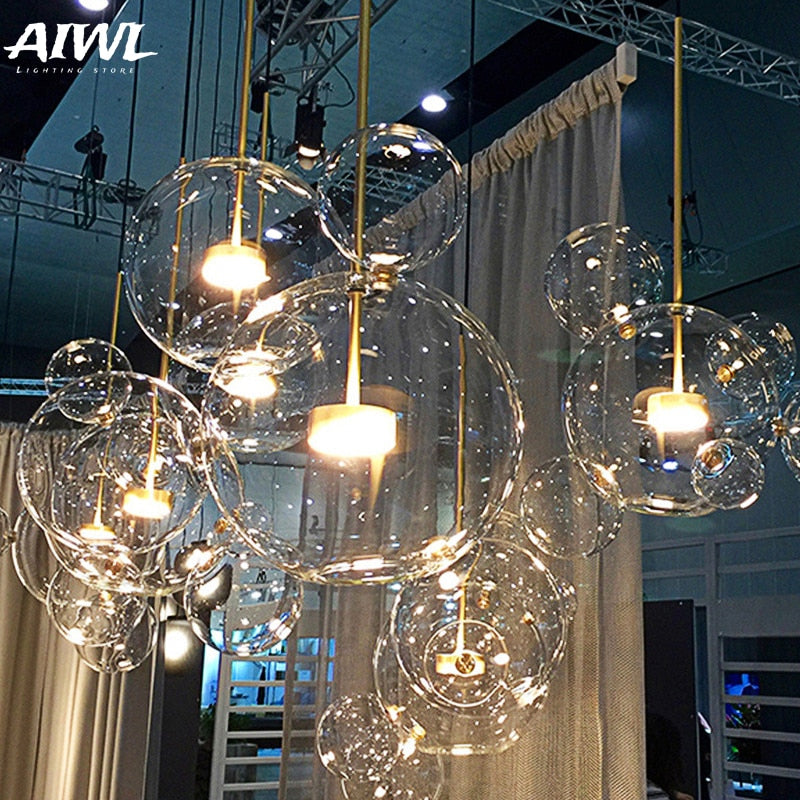 Modern Led Chandelier for Living Room Indoor Lighting Clear Frosted Glass Lampshade Kitchen Pendant Lamp Dining Room Home Decor