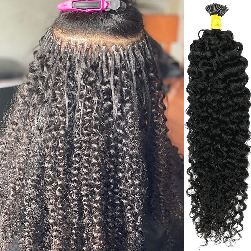 3C 4A Kinky Curly I Tip Microlinks Human Hair Extensions African American Fusion Brazilian Human Hair I Tips 100g Per Package
