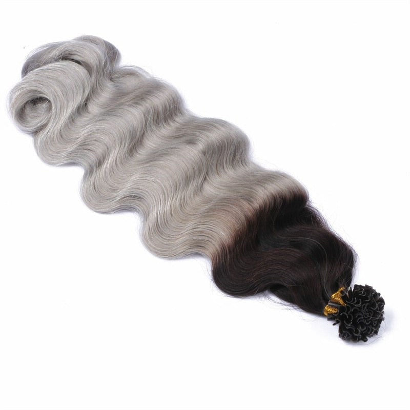 Ombre U Tip Human Hair Extension 28'' Silky Straight T1B/Silver Pre Bonded Keratin Nail Fusion Hair Extensions Virgin Hair 1g/1s