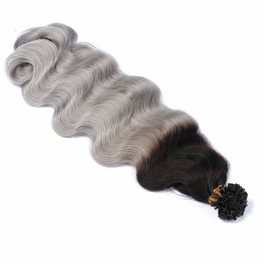 Ombre U Tip Human Hair Extension 28'' Silky Straight T1B/Silver Pre Bonded Keratin Nail Fusion Hair Extensions Virgin Hair 1g/1s